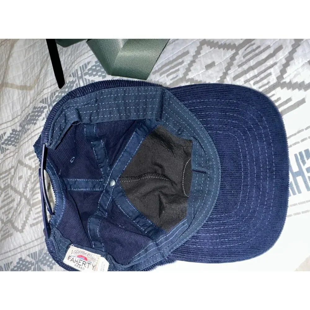 Faherty Brand Navy Corduroy Snapback Hat Sunrise Patch Adjustable Baseball Cap